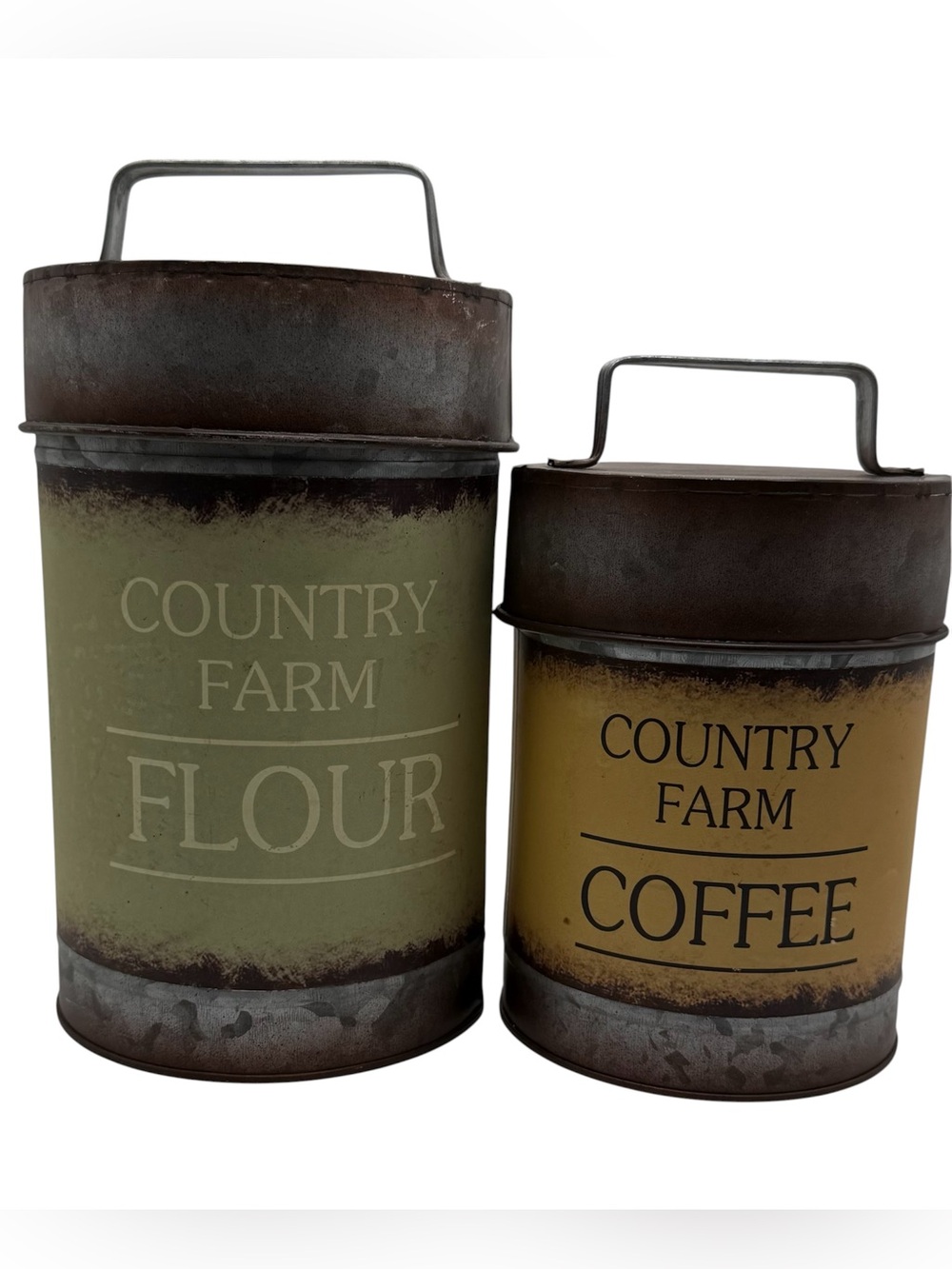 Country Galvanized Metal Farmhouse Flour & Coffee Canisters Rustic Kitchen